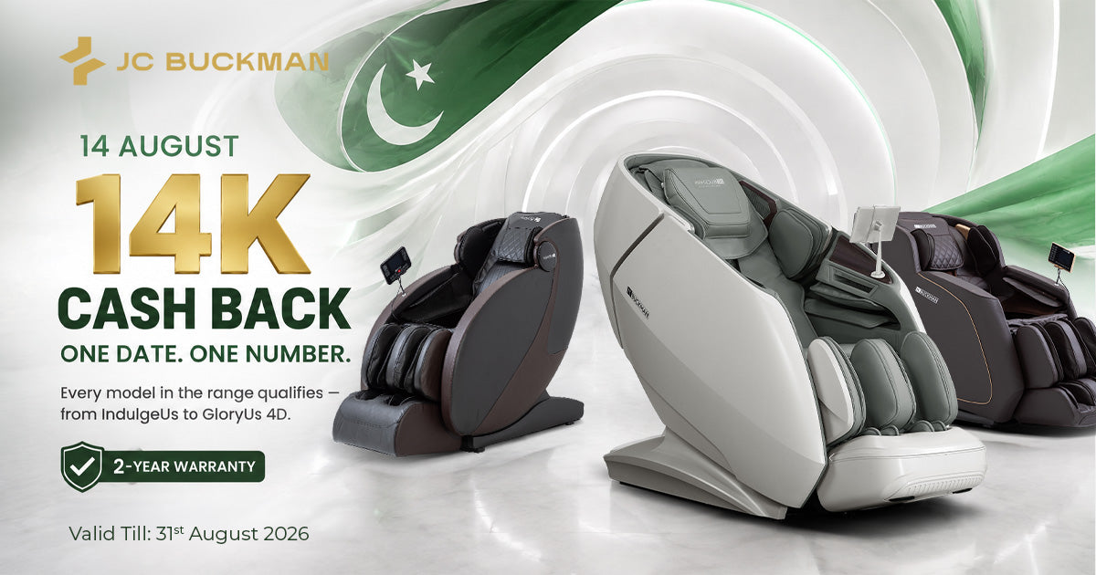 Celebrate 14 August with 14K Cashback & JC Buckman Massage Chairs