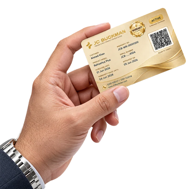 JC Buckman E-Warranty Card in hand